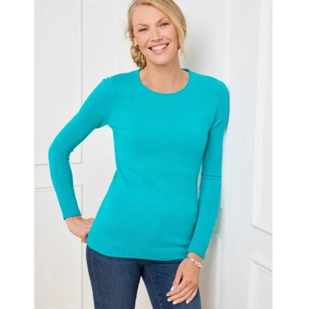 Talbots 100% Cashmere Turquoise Blue Crew Neck Pullover Sweater - M